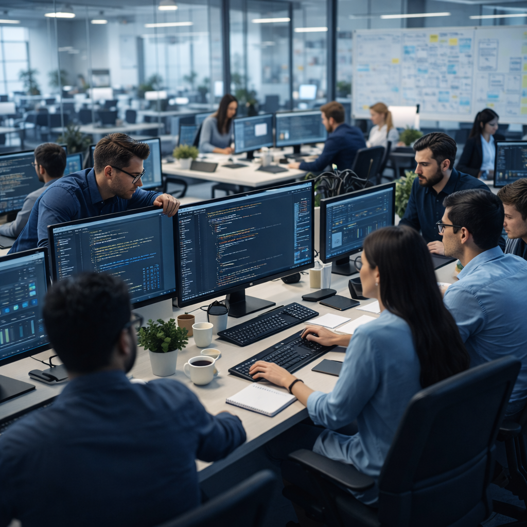 Modern office workspace for software prototyping, feature development, refactoring, and continuous system improvement.